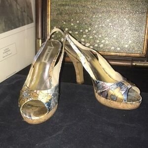 STEVE Madden Poems Floral Sling back Peep Toe Cork